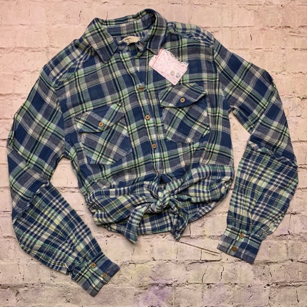 NEW Free People First Bloom Plaid Top